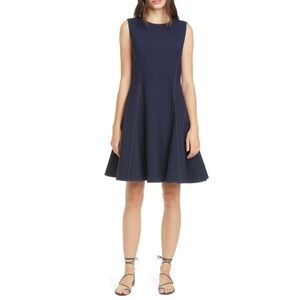 ADEAM Water Drop Contrast Stitch Crepe Fit & Flare Dress